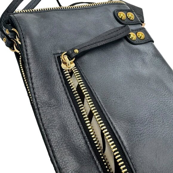 NWT Linea Pelle Dylan Large Clutch Black Leather Double Zip Studded Boho Y2K - Picture 9 of 13